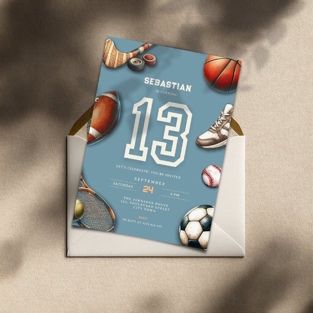 All Star Sports 13th Birthday Invitation for Boys Einladung (All Star Sports 13th birthday invitation for teenager boys)