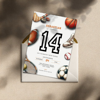 All Star Sports 14th Birthday Invitation for Boys Einladung