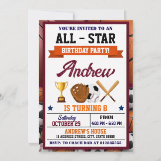 All Star Sports Birthday Party Invitation Einladung