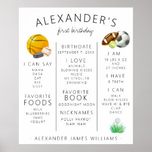 All Star Sports First Birthday Meilenstein Poster