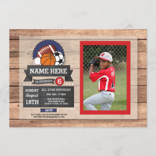 All Star Sports Foto Fußball BasketBall Geburtstag Einladung