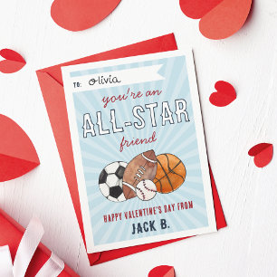All-Star-Sportskinder-Valentinstagskarte Einladung