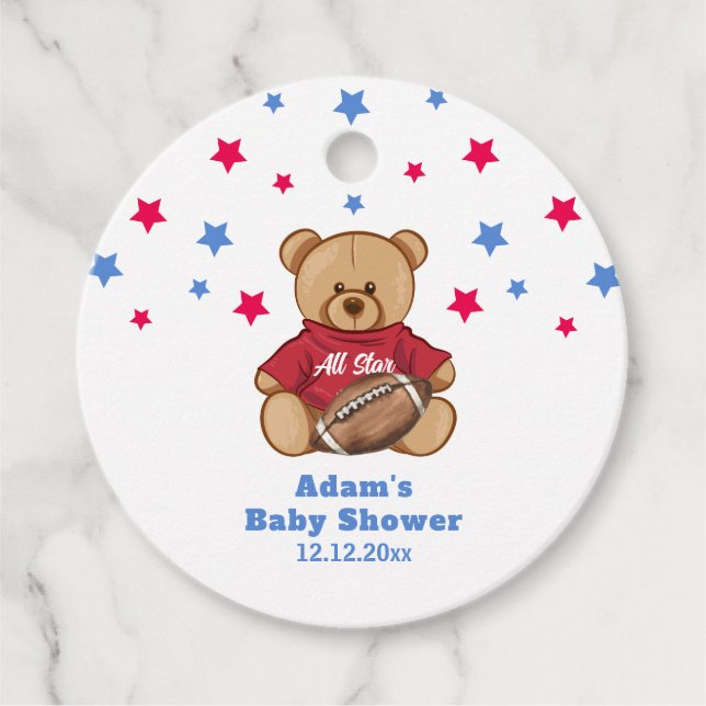 All Star Teddy Bear Football Sport Baby Shower  Geschenkanhänger (Vorderseite)
