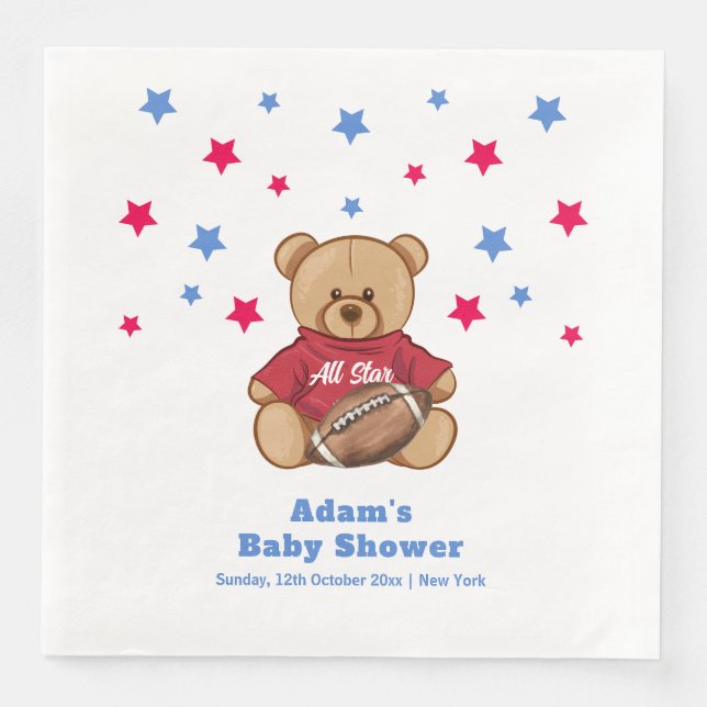 All Star Teddy Bear Football Sport Baby Shower  Serviette (Vorderseite)