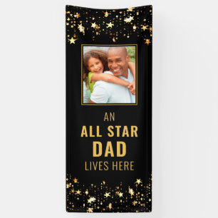 ALL STAR VATER LEBT HIER Black Gold Stars Foto Banner