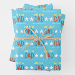 All-Star Vater Sky Blue und Yellow Children's Name Geschenkpapier Set