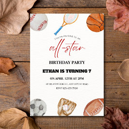 All-Star-Watercolor-Sport 7. Geburtstag Einladung