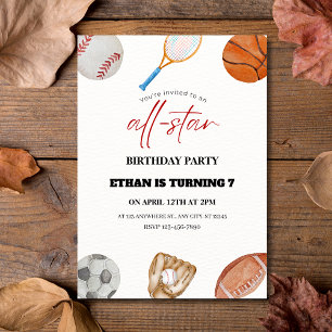 All-Star-Watercolor-Sport 7. Geburtstag Einladung