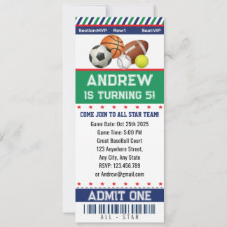 All Stars Sport-Ticket Geburtstagseinladung Einladung