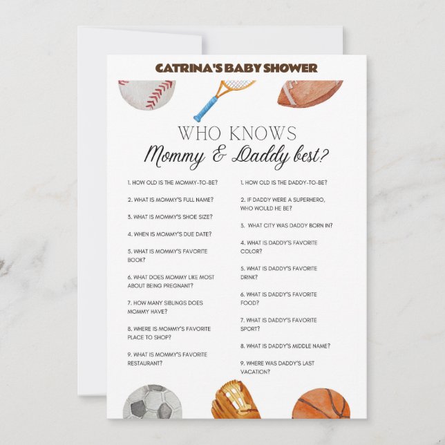 All Stars Sports Baby Dusche - bestellbarer Name,  Einladung (Vorderseite)