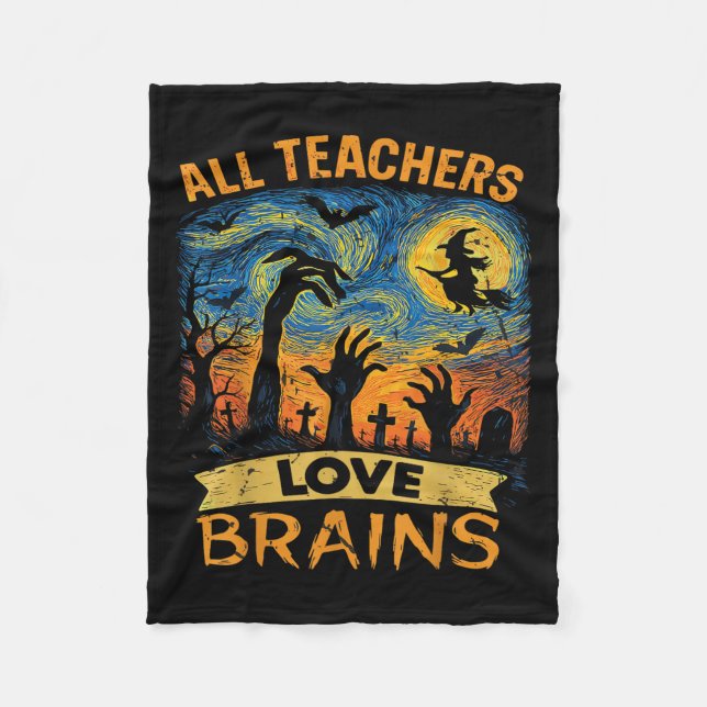 All Teachers Love Brains Shirt Funny Teacher Hallo Fleecedecke (Vorderseite)