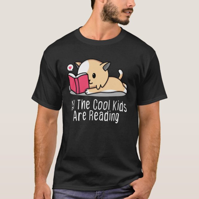 All the Cool Kids are Reading Book Cat T-Shirt (Vorderseite)