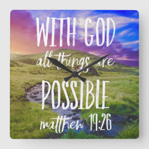 All Things Are Possible Bible Verse Scripture Quadratische Wanduhr