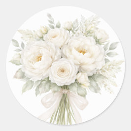 All White Floral Wedding Runder Aufkleber
