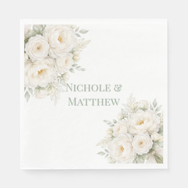 All White Floral Wedding Serviette (Vorderseite)