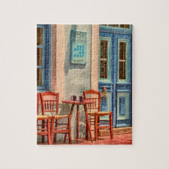 "ALL WILL BE WELL" Nachricht an GREEK CAFE MENU Puzzle (Vertikal)