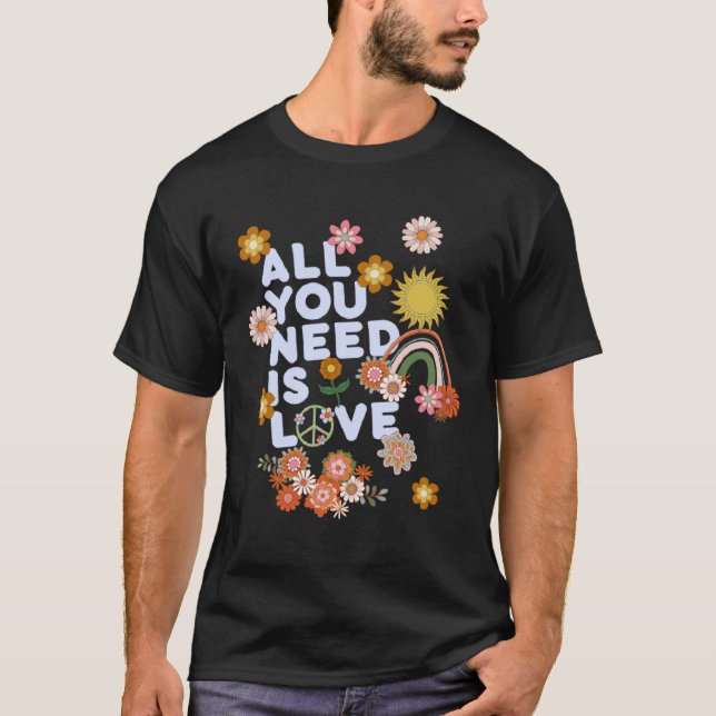 All You Need Is Love Retro 60s 70s Peace Love Flow T-Shirt (Vorderseite)