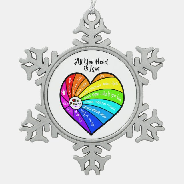 All You Need is Love Schneeflocken Zinn-Ornament (Vorderseite)