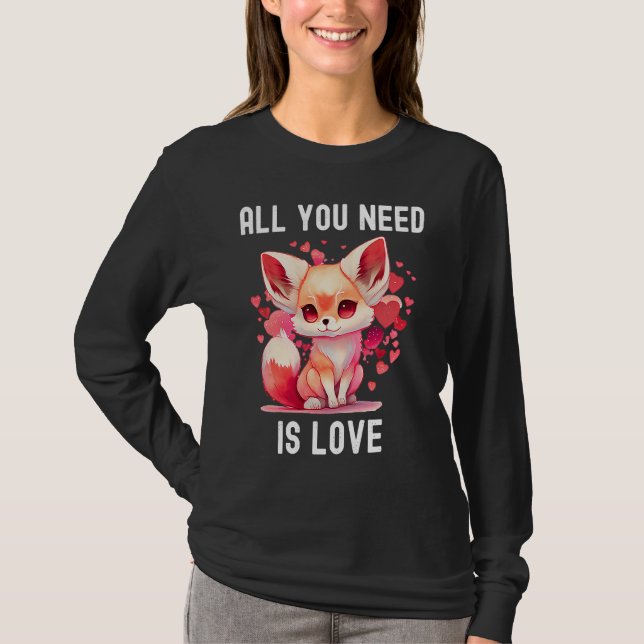 All you need is love with heart Kitsu Valentine's  T-Shirt (Vorderseite)