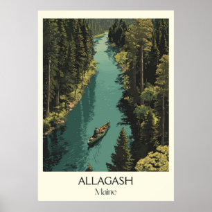 Allagash Maine Vintager Fluss Kanuwald Kunst Poster