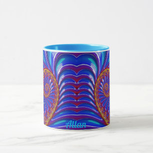 ALLAN ~ GLOSSY 3D Zany Blue Yellow Fraktal ~ Tasse