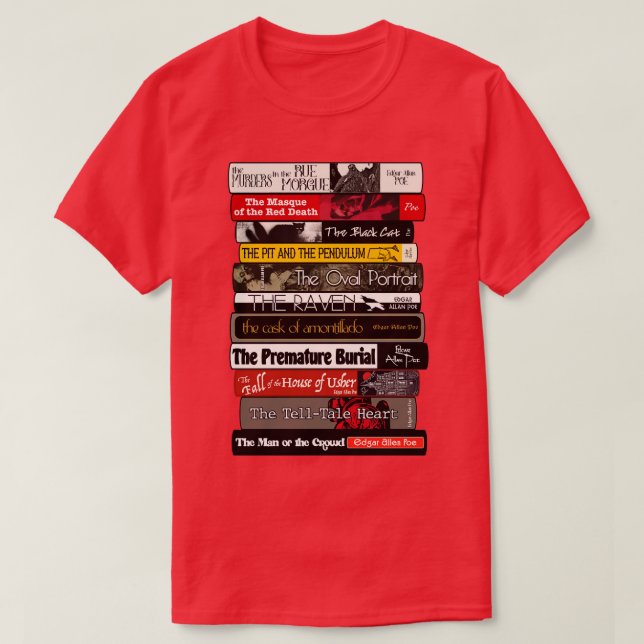 Allan Poe Bücherstapel T-Shirt (Design vorne)