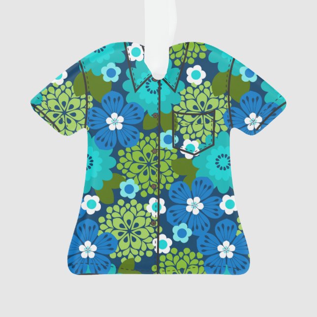 Allana Garden Hawaiian Floral Aloha Shirt - Blau Ornament (Vorderseite)