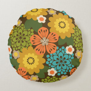 Allana Garden Hawaiian Graphic Floral - Brown Rundes Kissen
