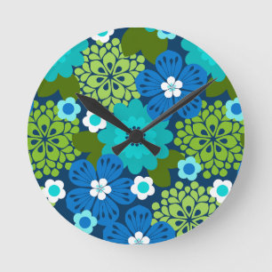 Allana Garden Hawaiian Graphic Floral - Navy Runde Wanduhr