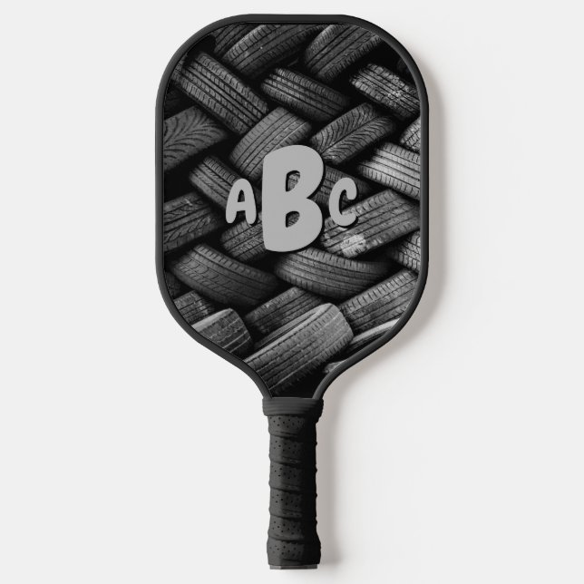 Alle 3 Anfangsbuchstaben Monogram Alte Reifen Pickleball Schläger (Vorderseite)