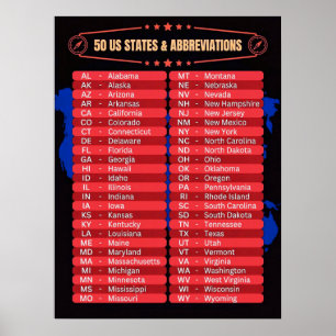 ★ Alle 50 Bundesstaaten in alphabetischer Reihenfo Poster