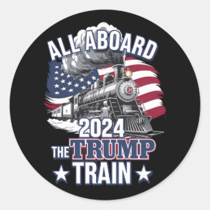 Alle Aboard Der Trump Zug Trump 2024 Patriotisch U Runder Aufkleber