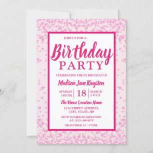 Alle Altersstufen Rosa Glitzer Border Girl Geburts Einladung