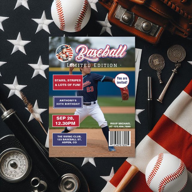 Alle American Boy Baseball Magazine Cover Geburtst Einladung (All American Boy Baseball Magazine Cover Birthday Invitation)