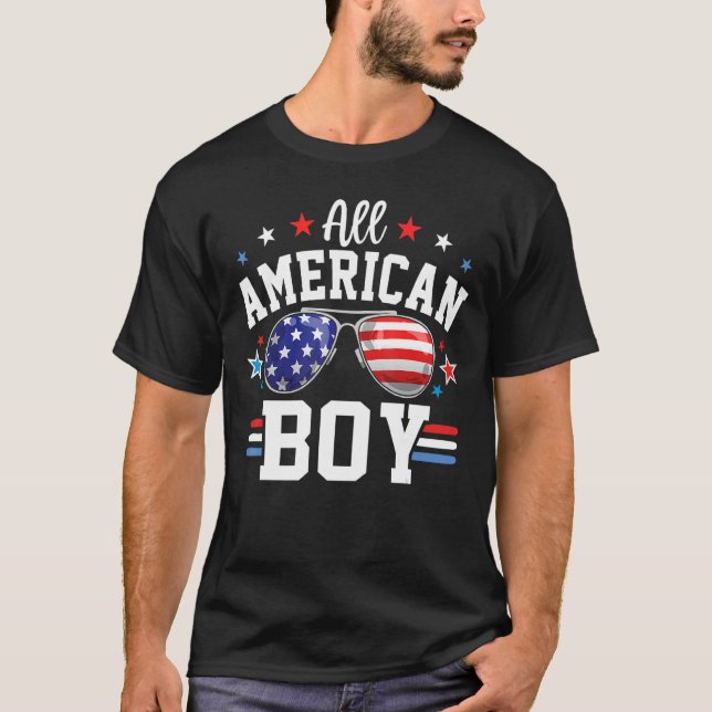 Alle American Boy Patriotic USA Flag 4. Juli Famil T-Shirt (Vorderseite)
