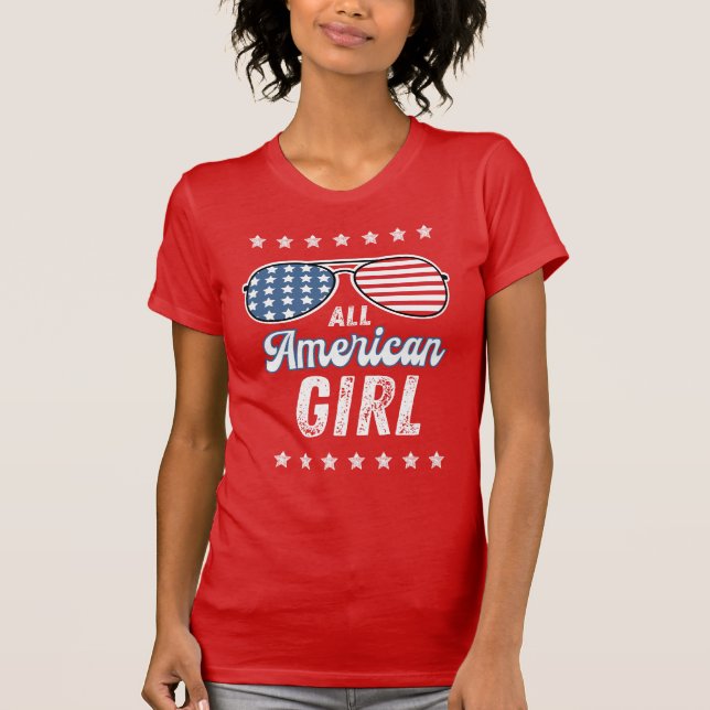Alle American Girl American Flag Aviator Brillen T-Shirt (Vorderseite)