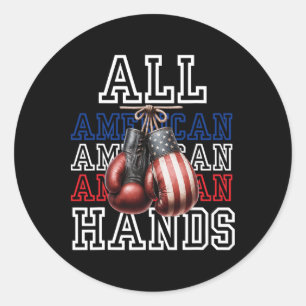 Alle American Hands US Flag Boxing Gloves T-Shirt Runder Aufkleber