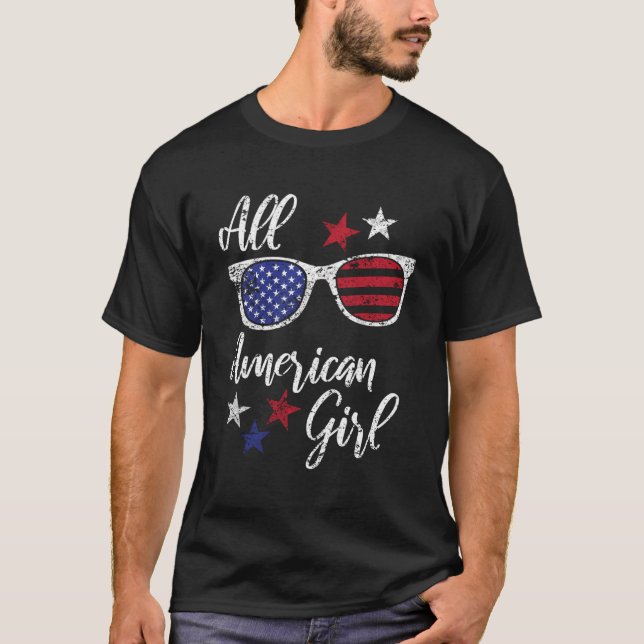 Alle amerikanischen 4. Juli Patriotic USA Flag Sun T-Shirt (Vorderseite)