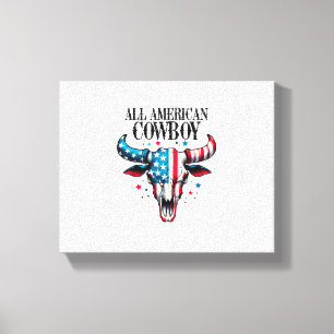 Alle amerikanischen Cowboy US Flag Cow Skull Leinwanddruck