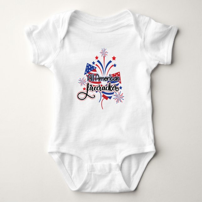 Alle amerikanischen Firecracker Patriotic Baby Bod Strampler (Vorderseite)