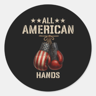 Alle amerikanischen Hände Boxing Patriotic USA Fla Runder Aufkleber