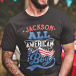Alle amerikanischen Jungen 4. july patriotische Fa T-Shirt<br><div class="desc">Feiern Sie den vierten Juli mit diesem patriotischen T - Shirt mit der Formulierung "All American boy" in rot und hellblau Retro-Stil Schriftart über die ikonische US Flagge-Flagge der USA. Dieser T - Shirt ist einfach mit Ihrem Namen anpassbar und eignet sich ideal für jedes Party oder Familienunternehmen am 4....</div>