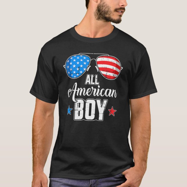 Alle amerikanischen Jungen und US-Flaggen-Sonnenbr T-Shirt (Vorderseite)