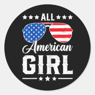 Alle amerikanischen Mädchen 4. Juli Funny Patrioti Runder Aufkleber