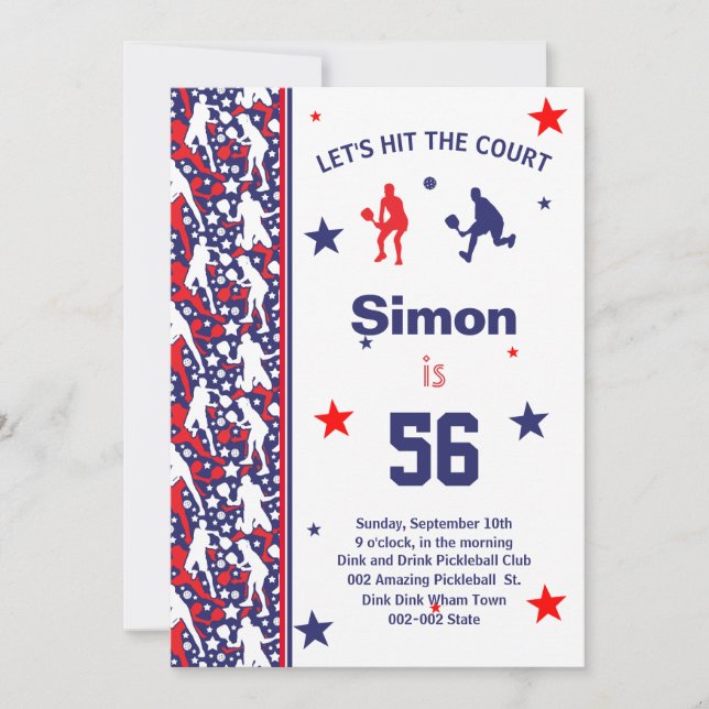 ⭐ 💪 Alle amerikanischen Stars Pickleball B'day +  Einladung (Vorderseite)