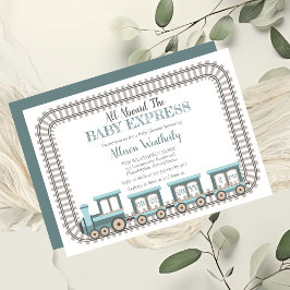 Alle an Bord des Baby Express Train Boy Baby Showe Einladung