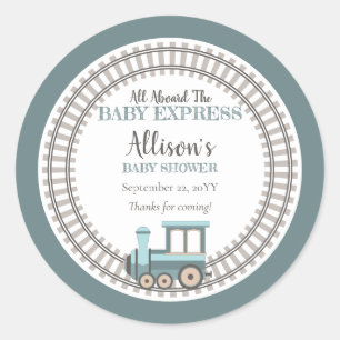 Alle an Bord des Baby Express Train Boy Baby Showe Runder Aufkleber