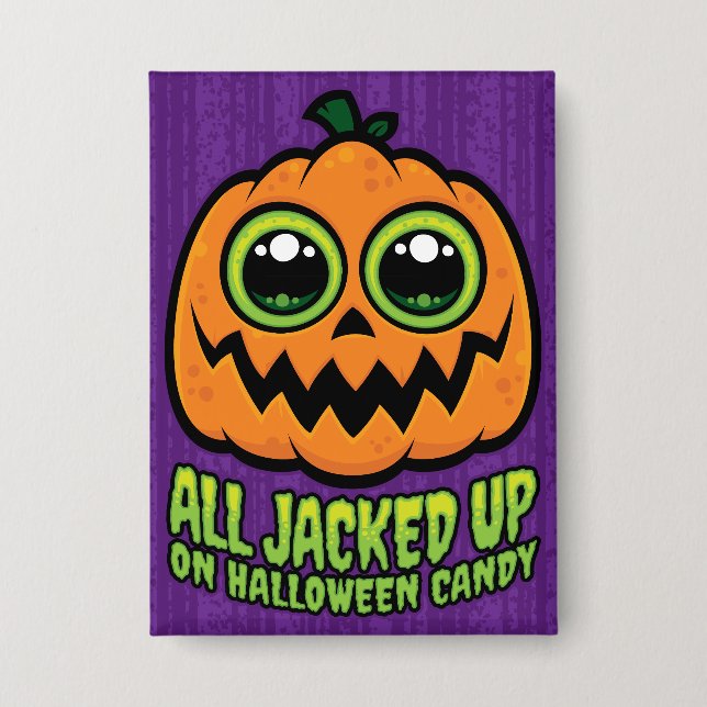 Alle auf Halloween Candy Funny Pumpkin eingeklopft Button (Vorderseite)
