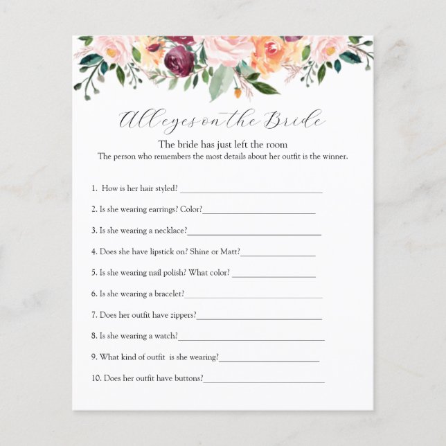 Alle Augen auf dem Bride Brautparty Game (Vorderseite)