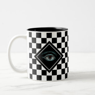 Alle Augen auf der schwarz-weißen Schach-Zauberei- Zweifarbige Tasse